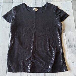 Cha Cha Vente Black Sequin Short Sleeve Tee-Shirt - Size XL